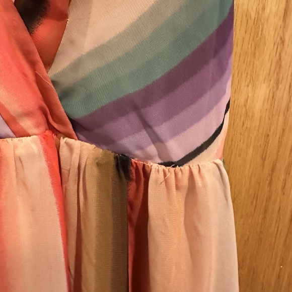 Donna Ricco Striped V-Neck Maxi Dress Multicolor Belted Sleeveless M Size 4 - Picture 5 of 5